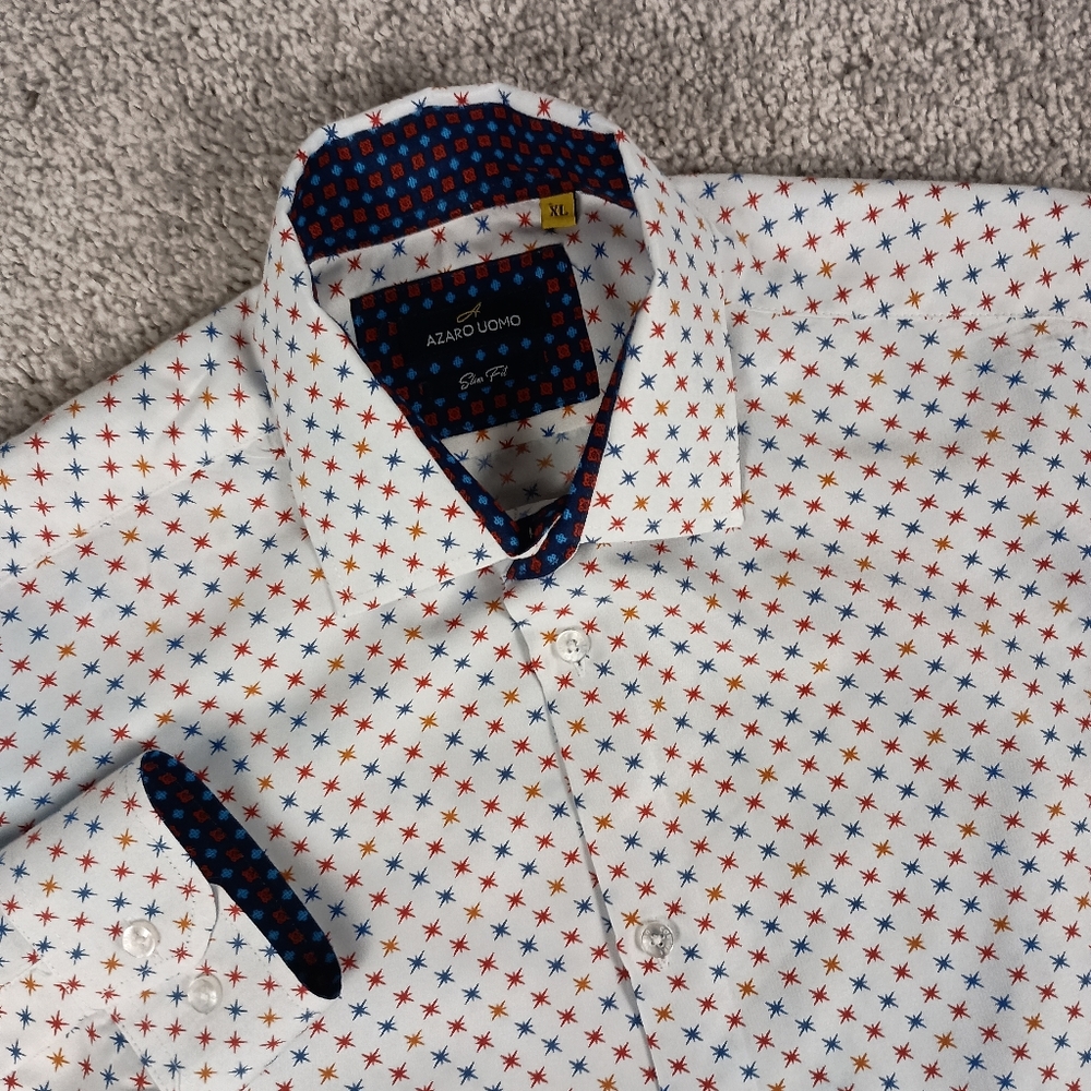 Azaro Uomo‎ XL Slim Fit AOP Stars Mens Button Down Shirt